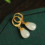 Hetian Jade Teardrop Ear Cuff – Green / White Jade, 18K Gold Vermeil