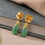 Magnolia Gold-Inlaid Jade Stud Earrings – Green Jade / Dark Green Jade, 18K Gold Vermeil