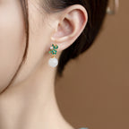 Blossom Cluster Hetian Jade & Pearl Enamel Stud Earrings – 18K Gold Vermeil