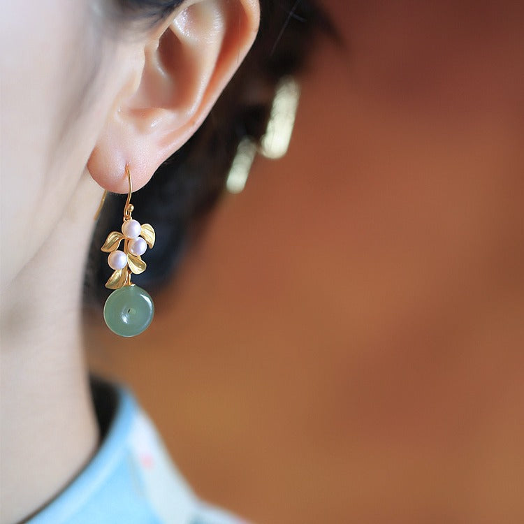 Hetian Jade Amulet & Pearl Earrings – 18K Gold Vermeil