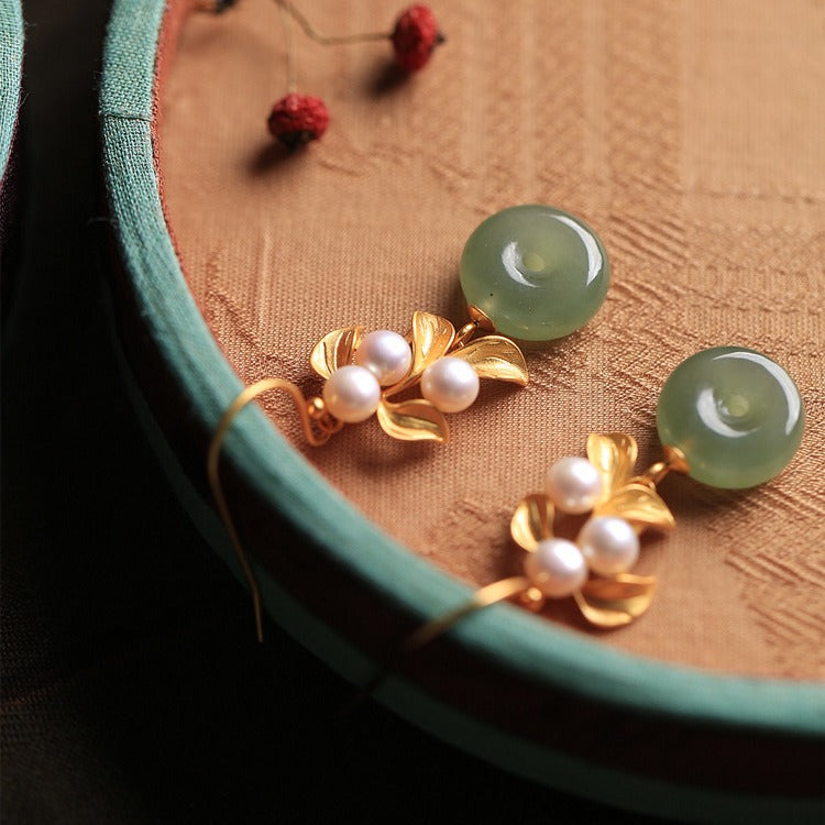 Hetian Jade Amulet & Pearl Earrings – 18K Gold Vermeil