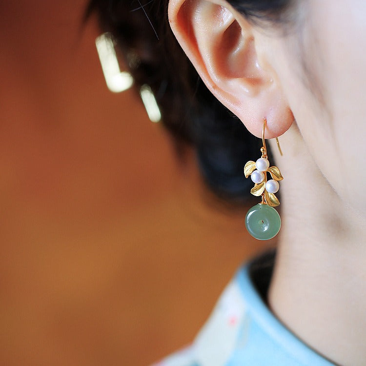 Hetian Jade Amulet & Pearl Earrings – 18K Gold Vermeil