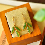 Hetian Jade Bamboo Leaf Earrings – 18K Gold Vermeil