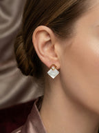 Luminous Square Geometric Stud Earrings – Mother of Pearl / Gold Vermeil