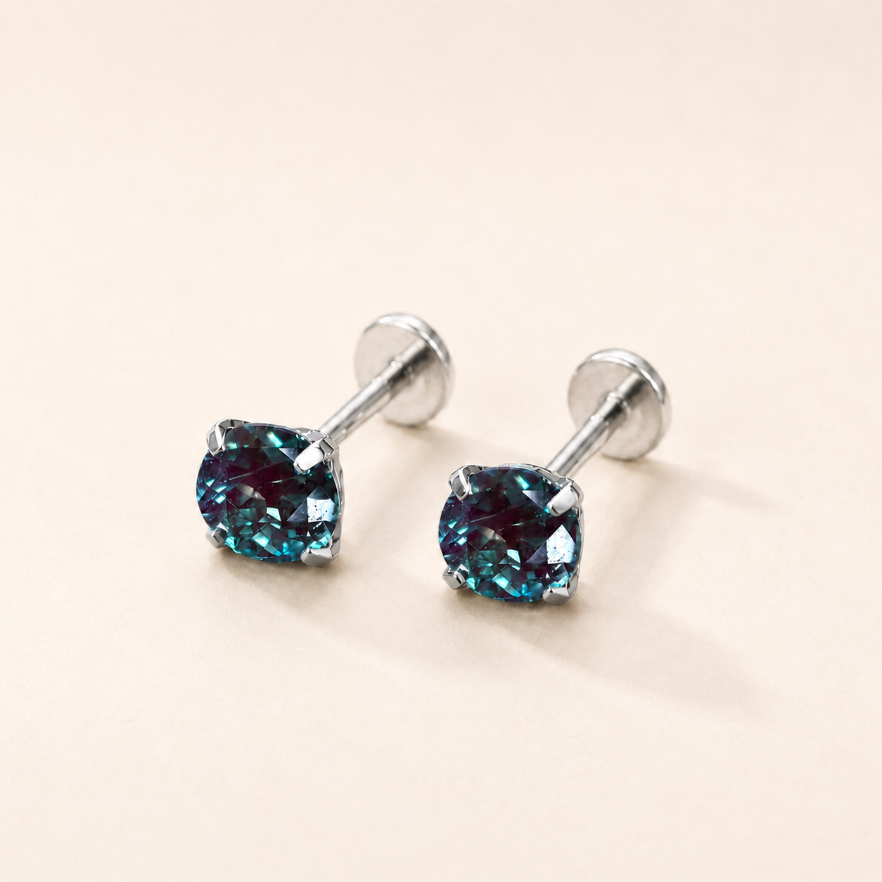 Lab-Grown Alexandrite Titanium Flat Back Earrings
