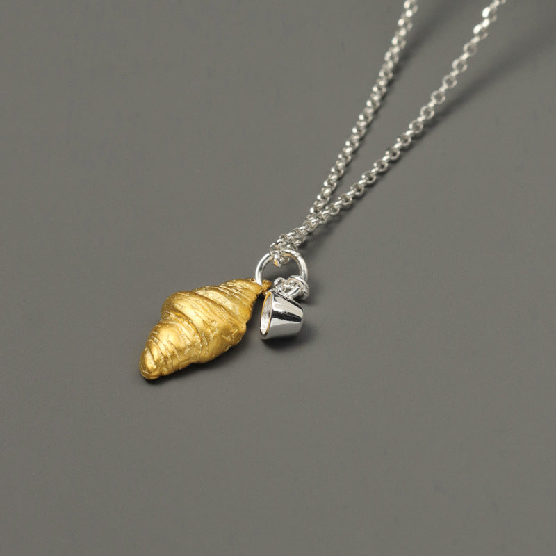 Croissant Coffee Cup Pendant – Sterling Silver