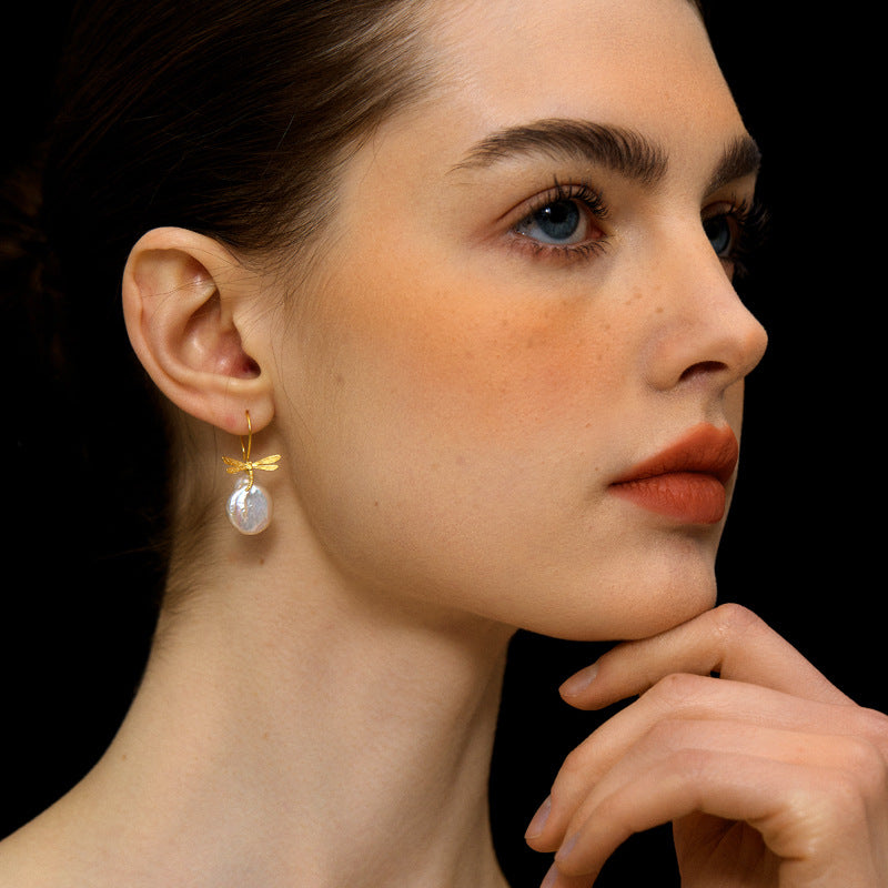 Dragonfly Baroque Pearl Earrings – Sterling Silver