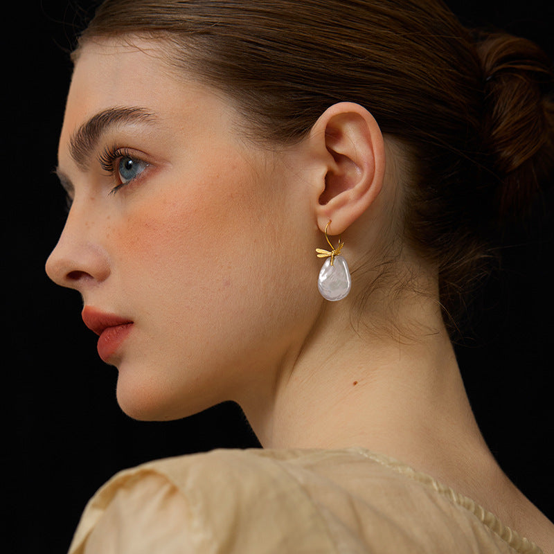Dragonfly Baroque Pearl Earrings – Sterling Silver