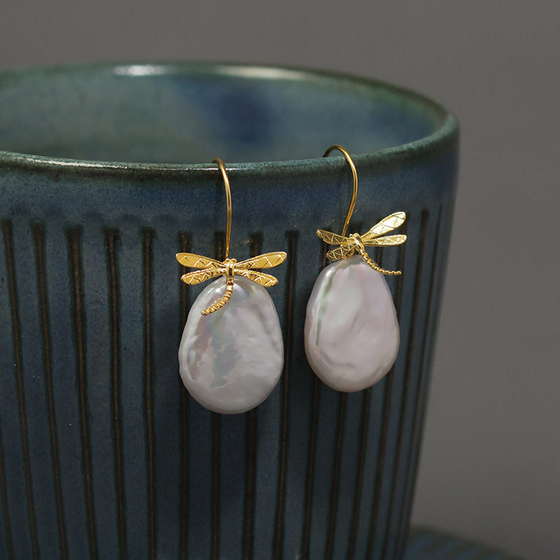 Dragonfly Baroque Pearl Earrings – Sterling Silver