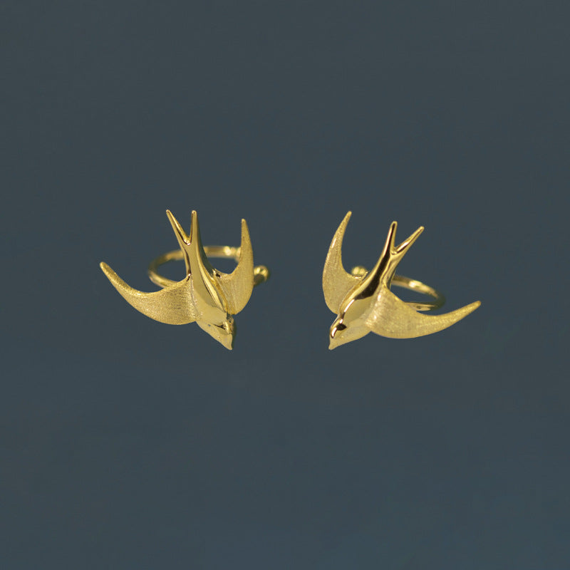 Swallow Minimalist Stud Earrings – Sterling Silver / Gold
