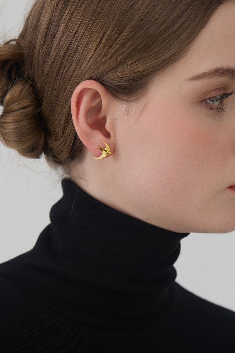 Swallow Minimalist Stud Earrings – Sterling Silver / Gold