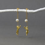 Cat Chasing Moon Pearl Stud Earrings – Sterling Silver
