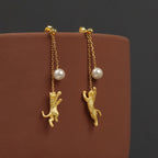 Cat Chasing Moon Pearl Stud Earrings – Sterling Silver