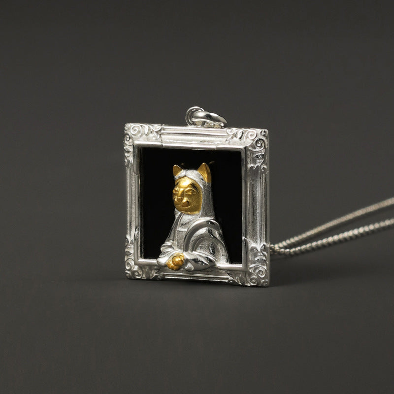 Mona Li-Meow Pendant – Sterling Silver with Onyx