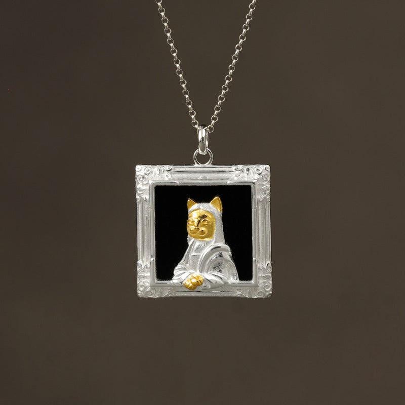 Mona Li-Meow Pendant – Sterling Silver with Onyx