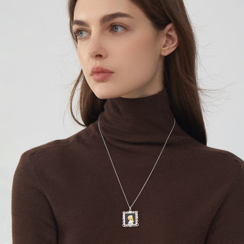 Girl with a Pearl Cat Pendant – Sterling Silver with Onyx