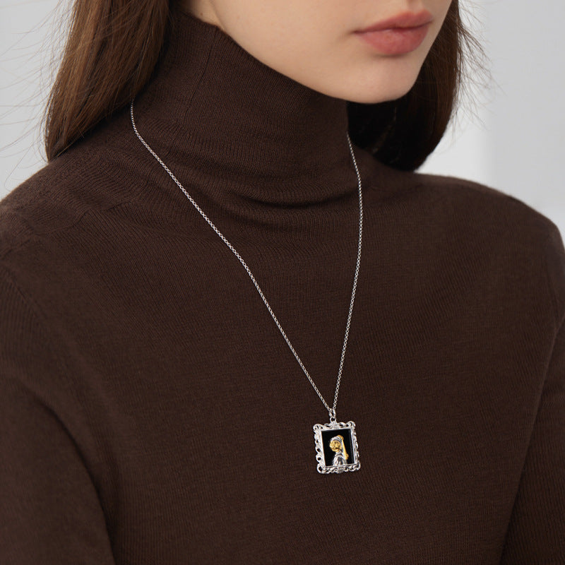 Girl with a Pearl Cat Pendant – Sterling Silver with Onyx