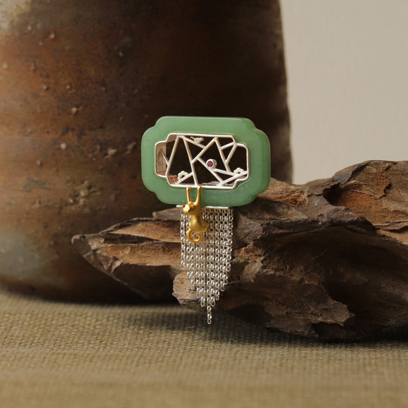 Cat on the Window Brooch – Sterling Silver & Jade