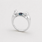 Custom story ring with a lab-grown alexandrite and a cat-and-dog design — Heiracle
