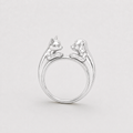 Custom story ring in sterling silver with a cat and dog facing each other — Heiracle