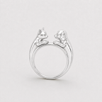 Custom story ring in sterling silver with a cat and dog facing each other — Heiracle