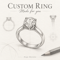 Custom Ring — Made for you. Hand-drawn pencil illustration of our bespoke ring design service; not a finished product photo.