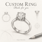 Custom Ring — Made for you. Hand-drawn pencil illustration of our bespoke ring design service; not a finished product photo.