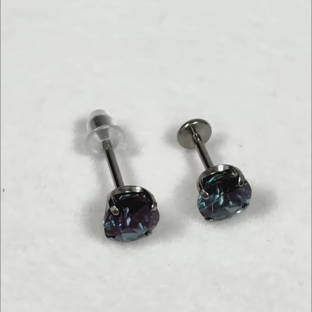 Lab-Grown Alexandrite Titanium Flat Back Earrings