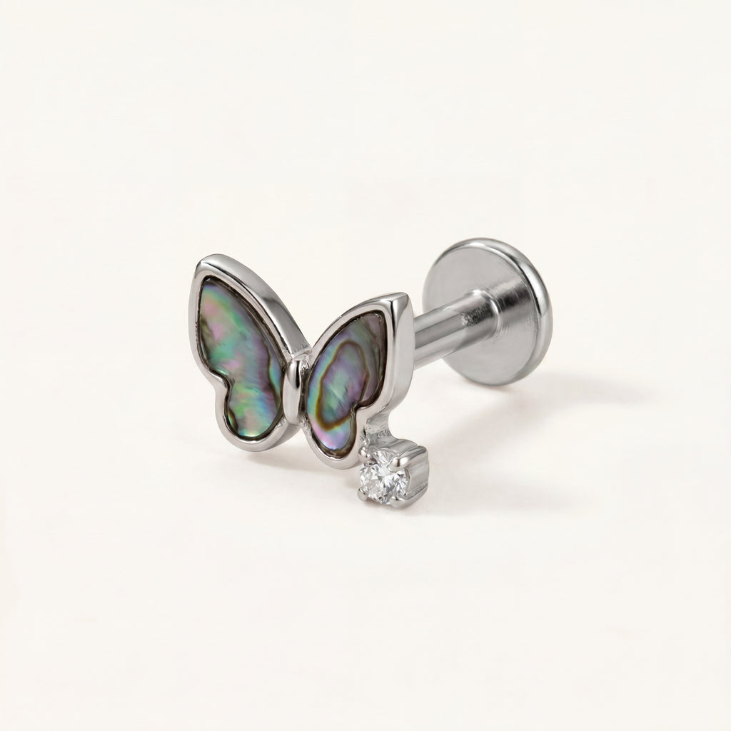 Shell Butterfly Titanium Stud Earrings - Silver