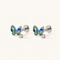 Shell Butterfly Titanium Stud Earrings - Silver