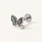 Shell Butterfly Titanium Stud Earrings - Silver