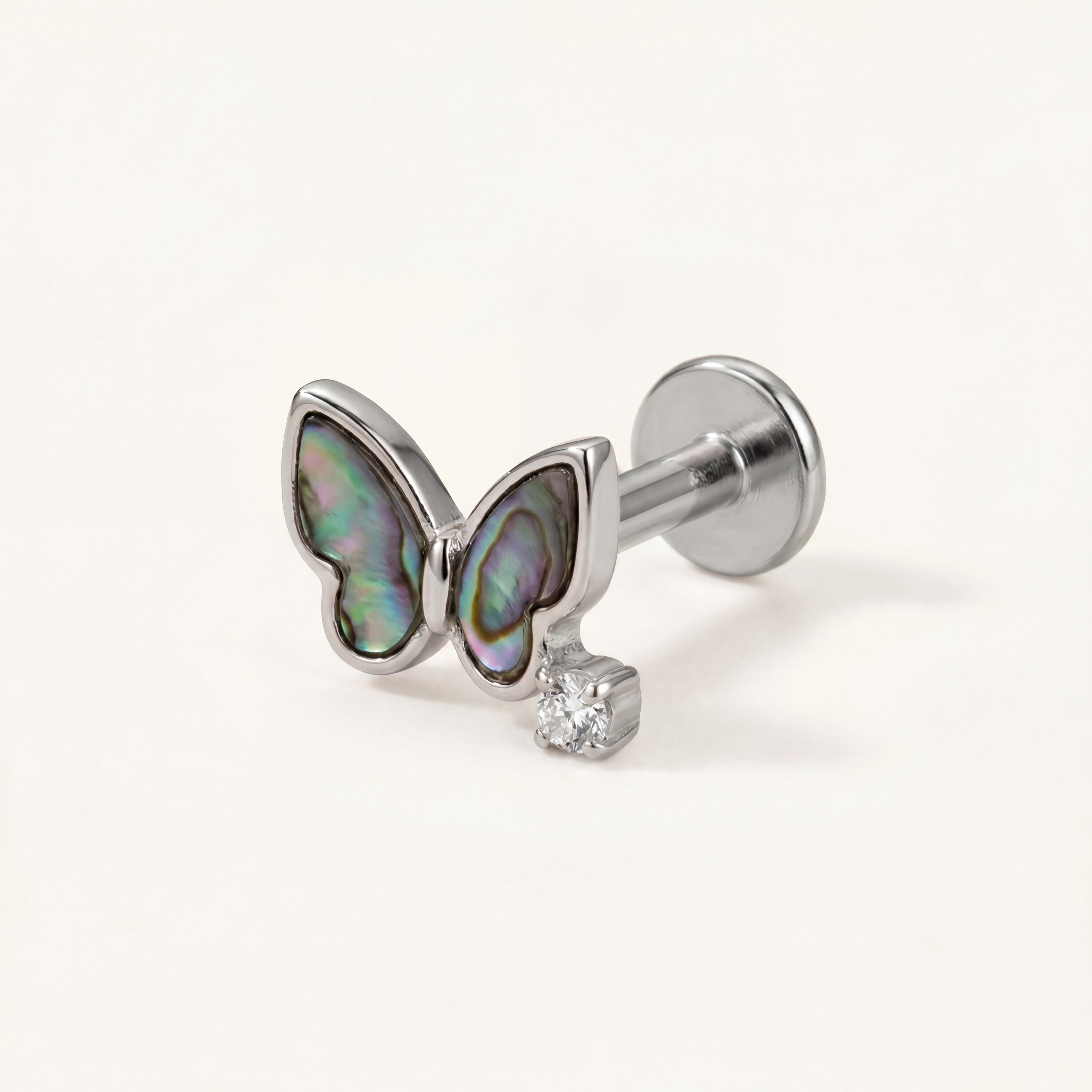 Shell Butterfly Titanium Stud Earrings - Silver