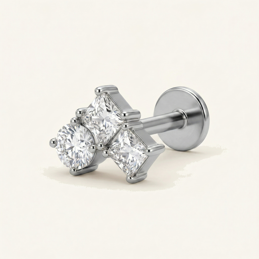 Crystal Heart Titanium Stud Earrings - Silver