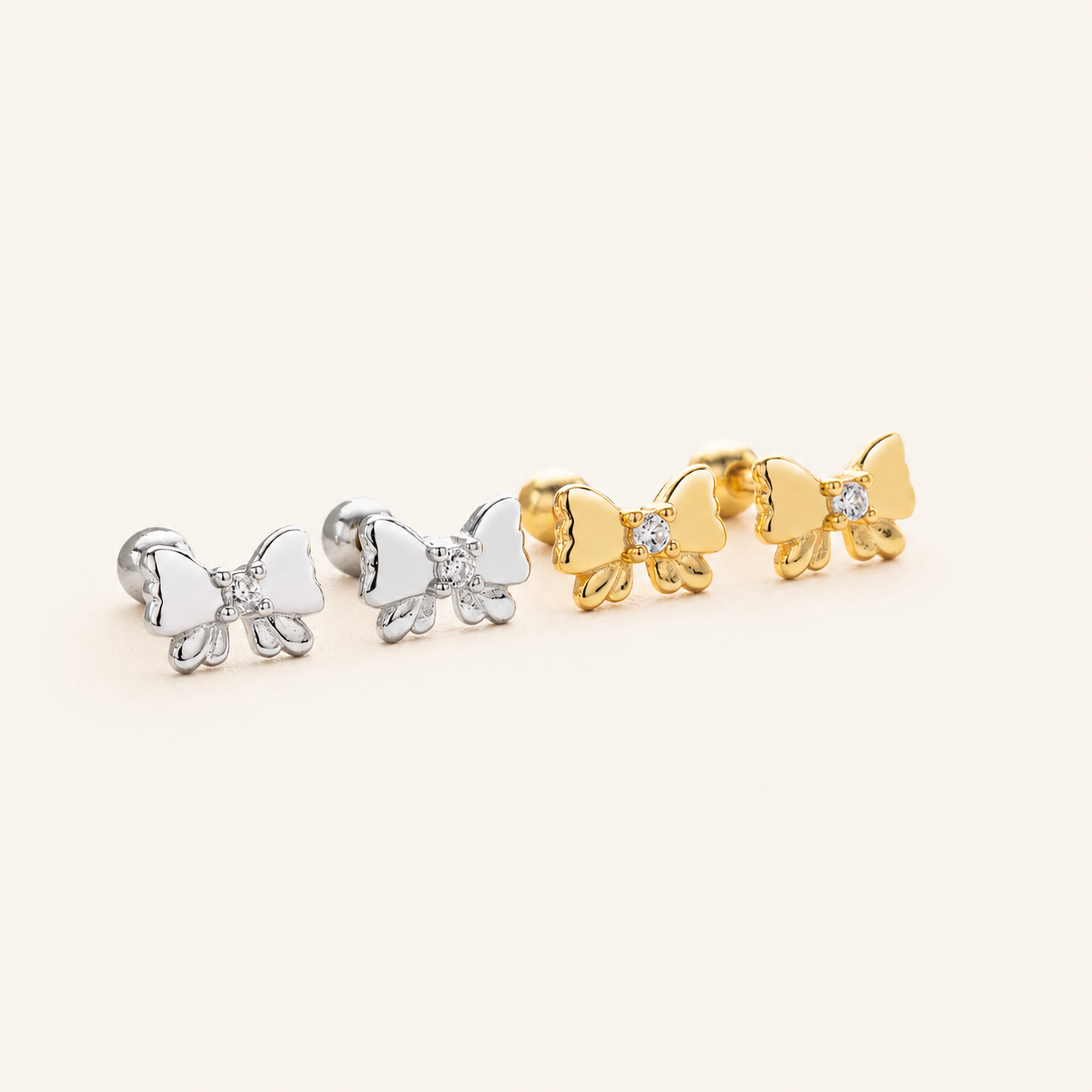 Sterling Silver Zirconia Bow Flat Back Earrings detail