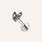 Moss Agate Marquise Titanium Flat Back Earring - Silver