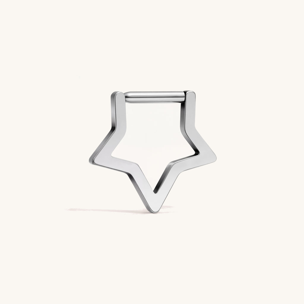 Open Star Titanium Hoop Earrings - Silver