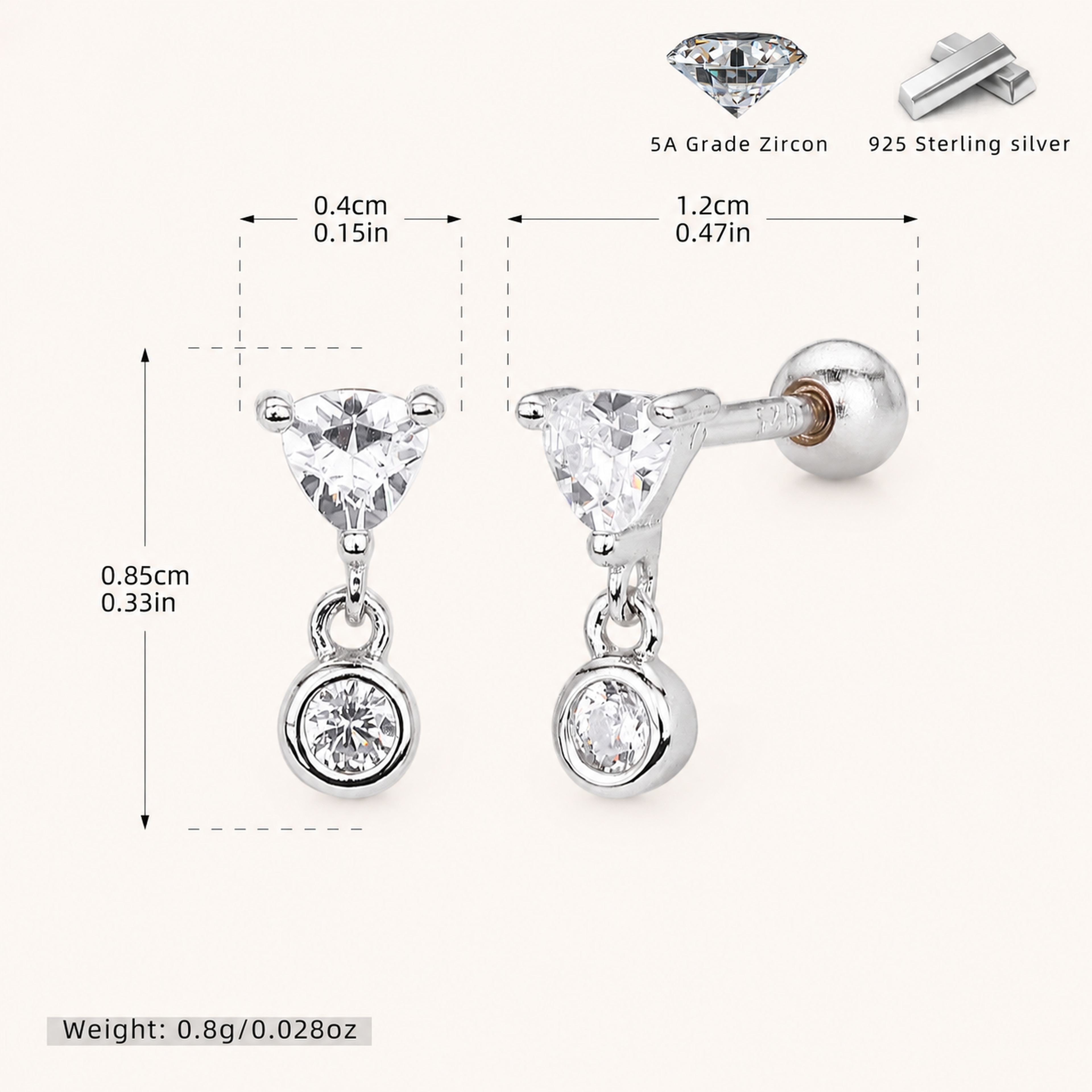 Sterling Silver Pave Zirconia Flat Back Earrings - Platinum
