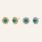 Sterling Silver Green Zirconia Flower Stud Earrings