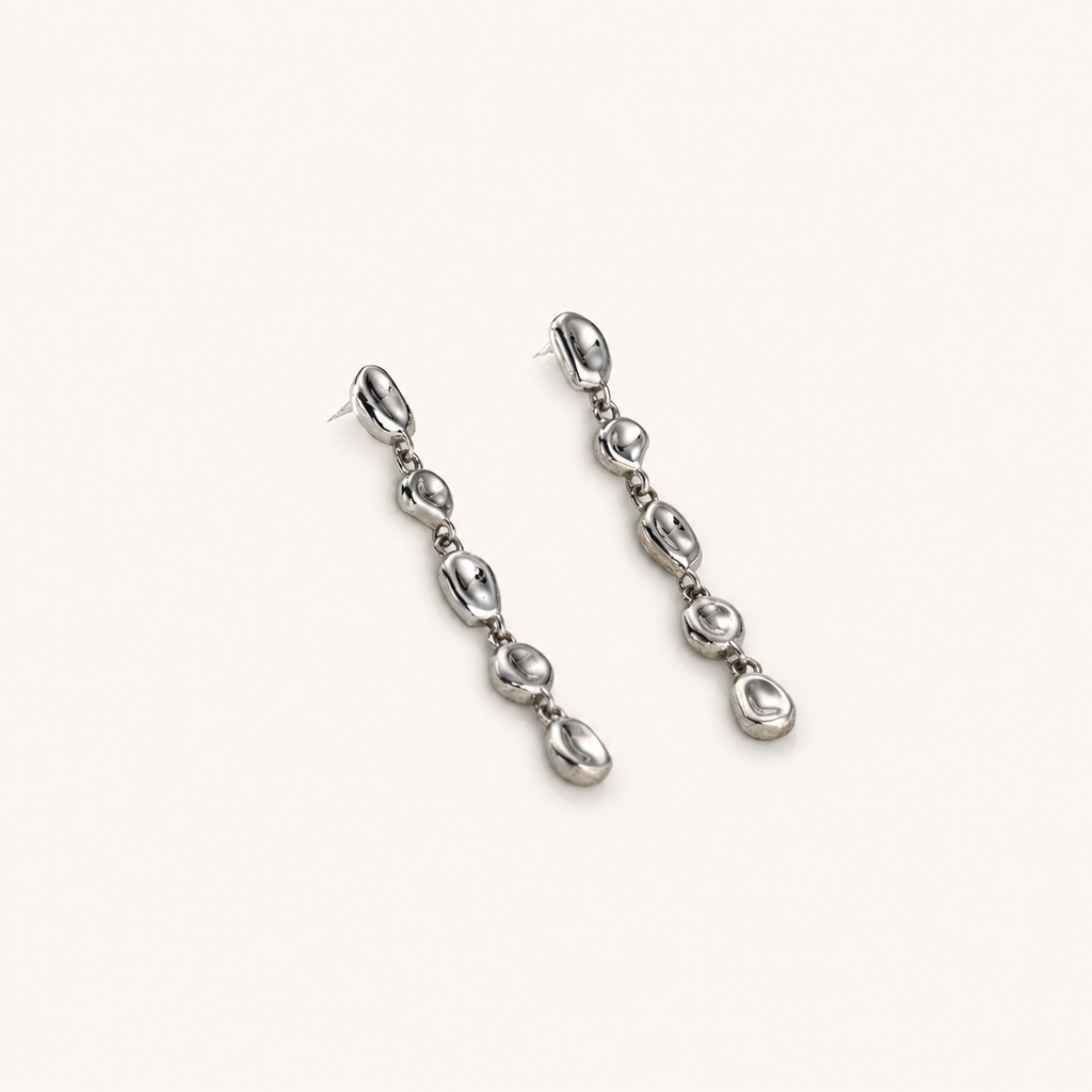 Sterling Silver Hammered Bead Drop Stud Earrings detail view