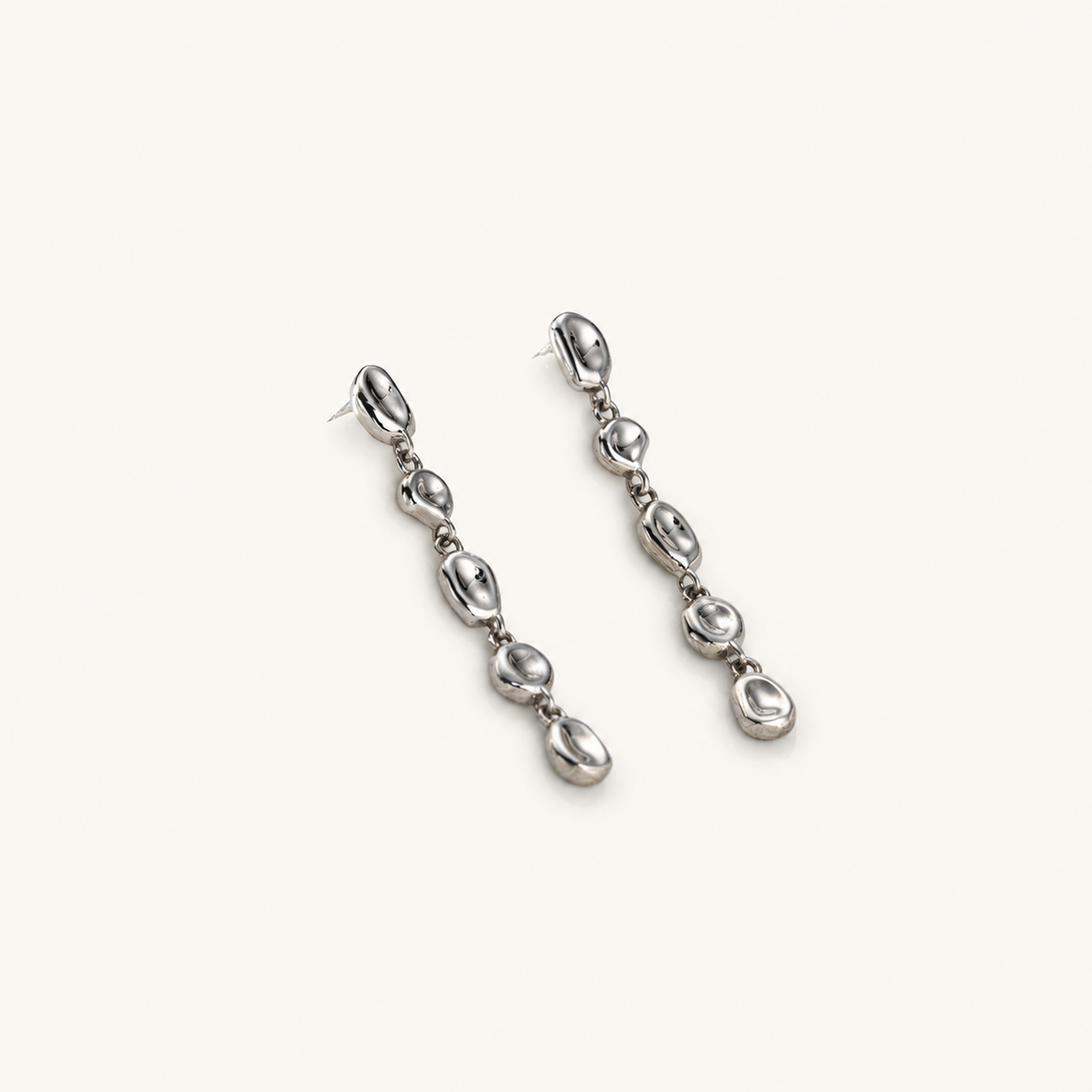 Sterling Silver Hammered Bead Drop Stud Earrings detail view