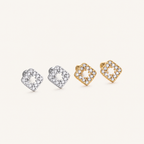 Sterling Silver Openwork Diamond Zirconia Flat Back Earrings detail