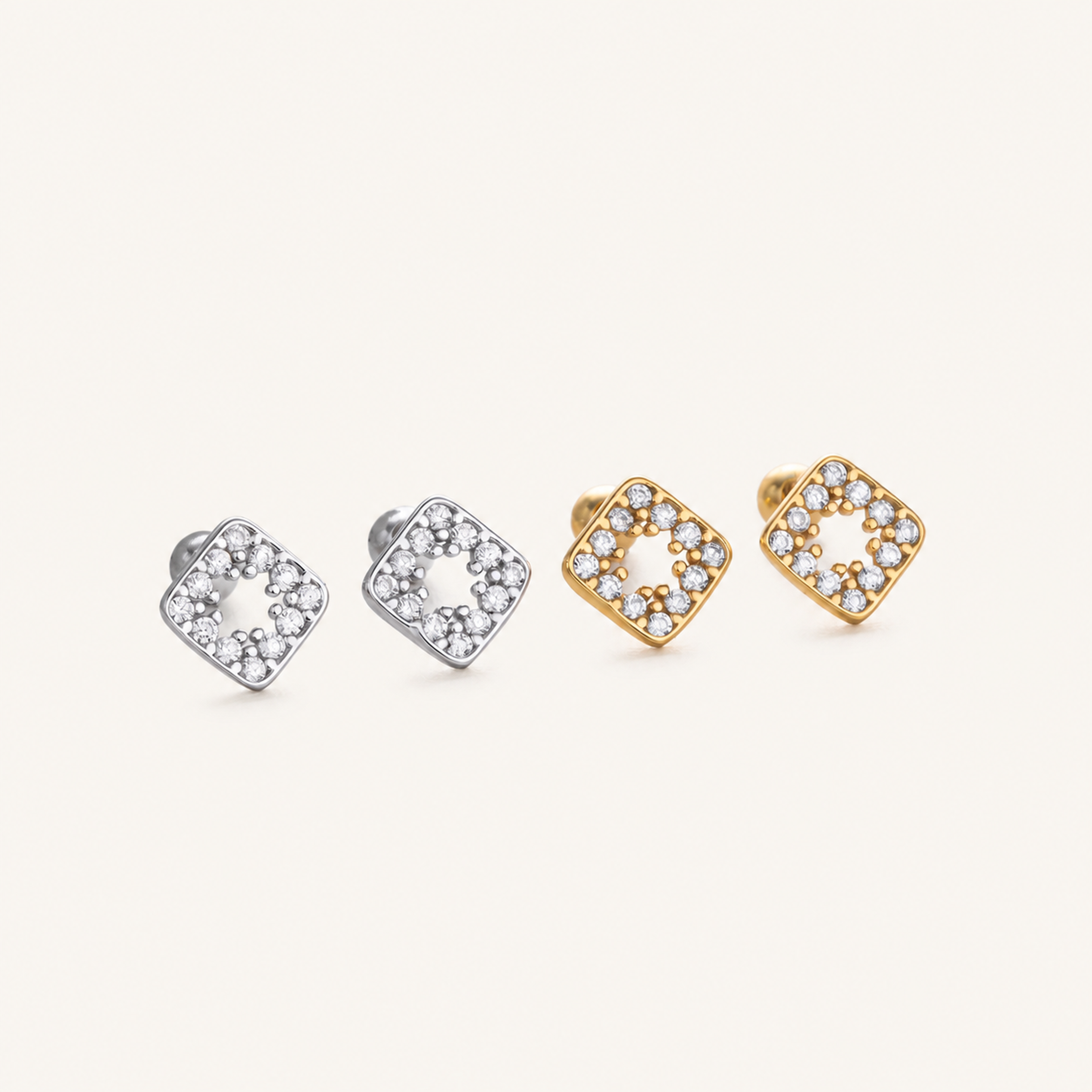 Sterling Silver Openwork Diamond Zirconia Flat Back Earrings detail
