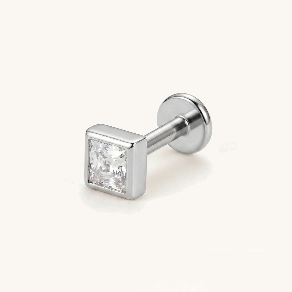 Geometric Square Titanium Stud Earrings - Silver