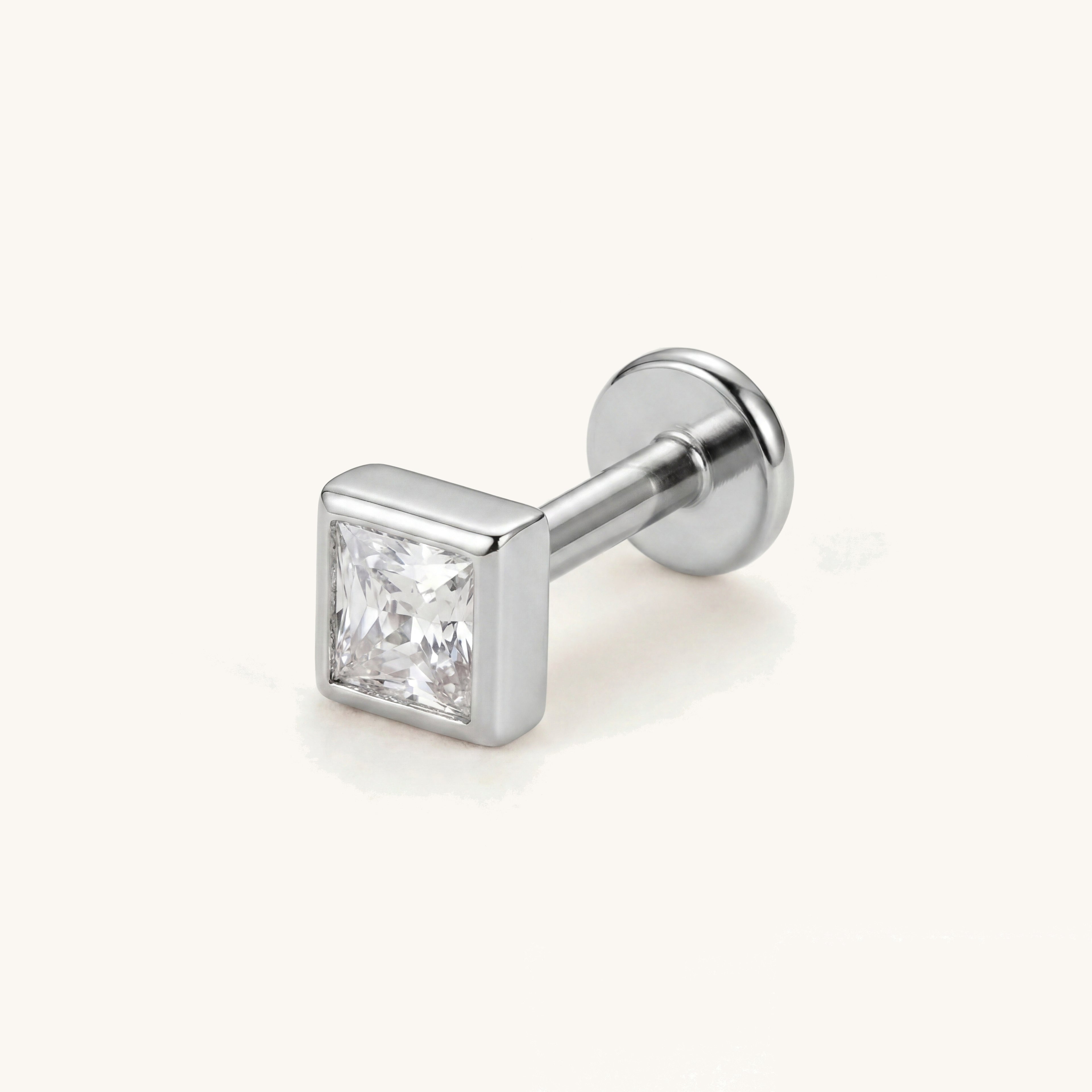 Geometric Square Titanium Stud Earrings - Silver