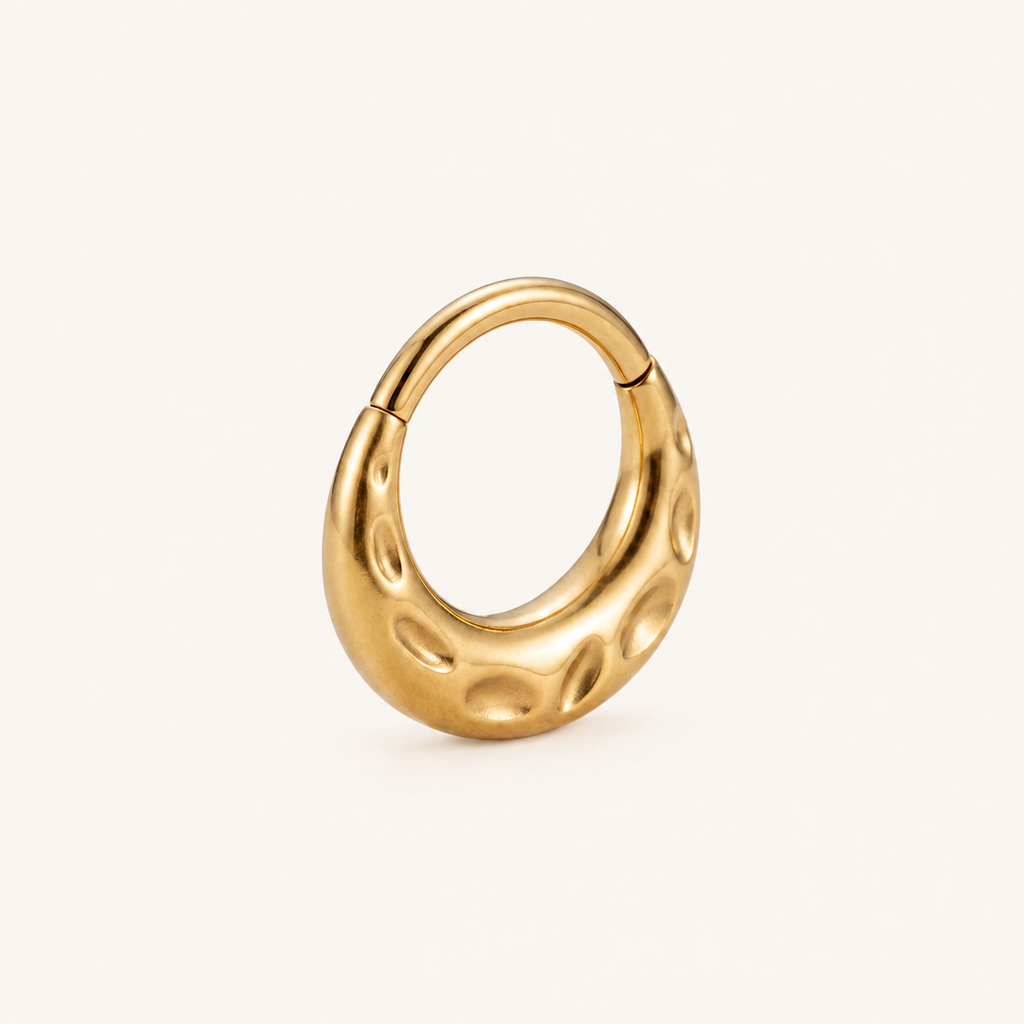 Bubble Texture Titanium Hoop Earrings - Gold