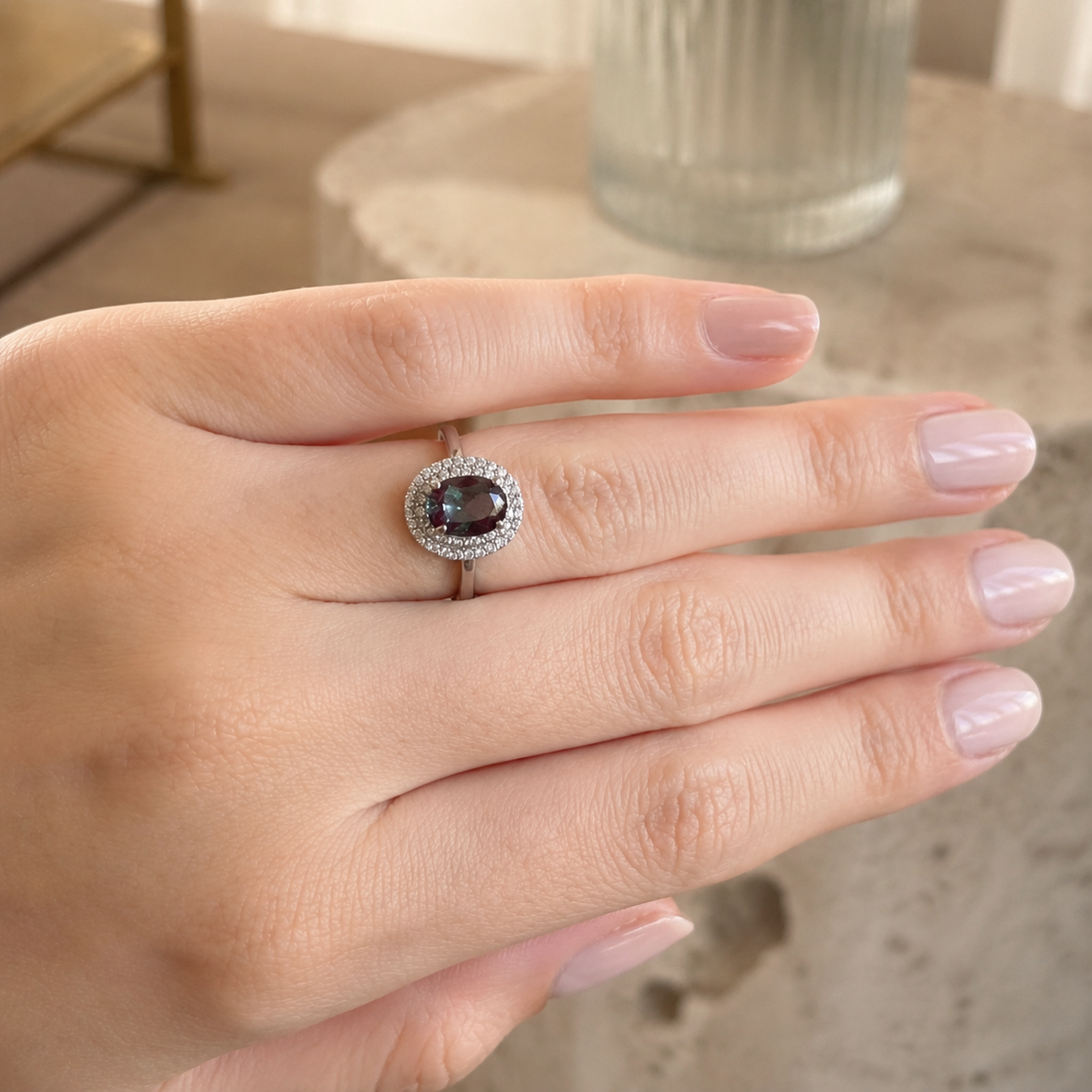Twin Aura Lab-Grown Alexandrite Ring worn on hand