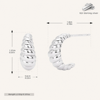 Sterling Silver Croissant Twist Stud Earrings - Platinum