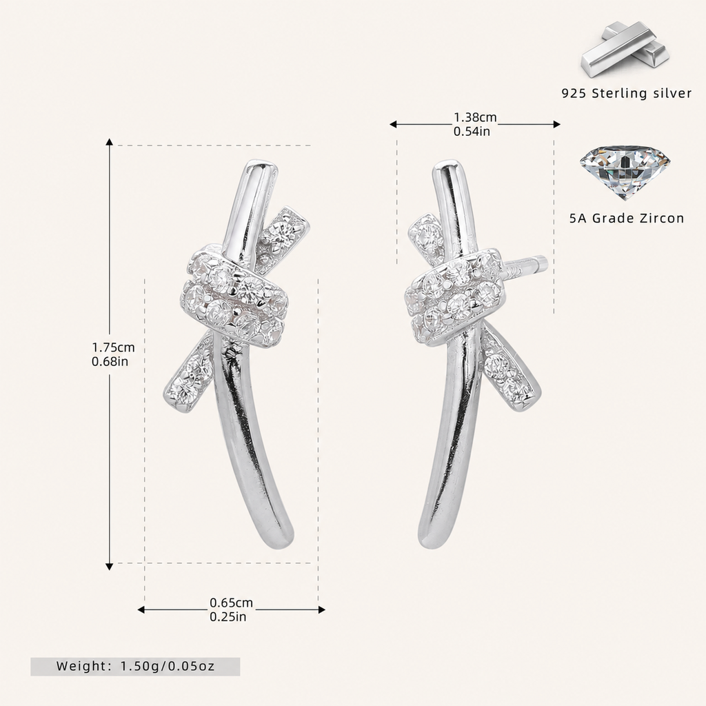 Sterling Silver Pave Zirconia Knot Stud Earrings - Platinum