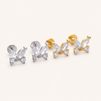 Sterling Silver Butterfly Zirconia Flat Back Earrings detail