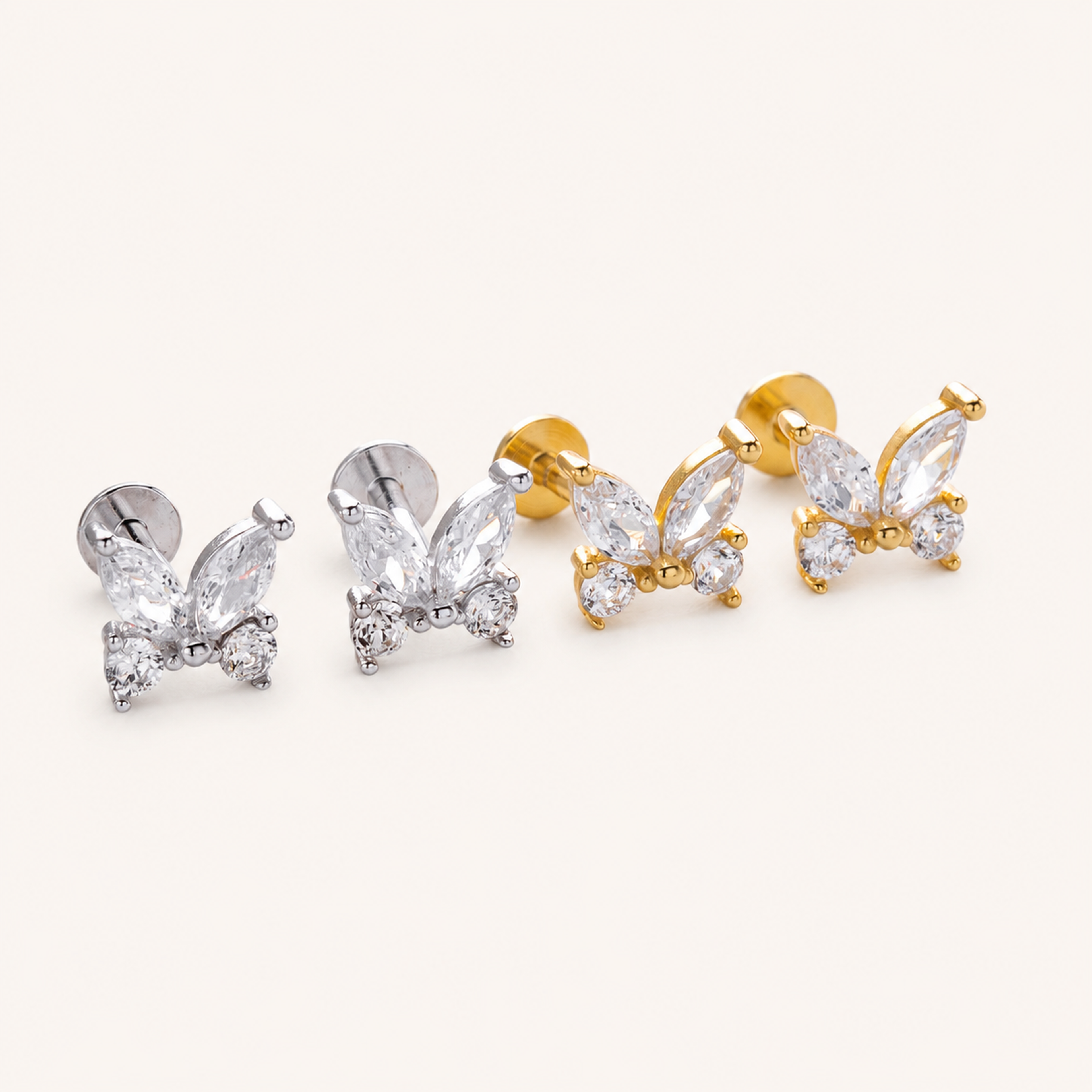 Sterling Silver Butterfly Zirconia Flat Back Earrings detail